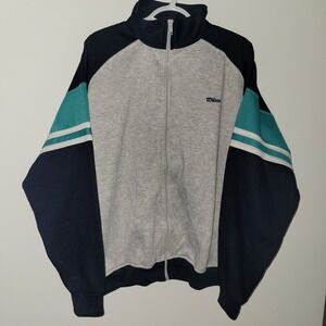 Vintage Wilson Full Zip Tennis Track Jacket Gray Teal Blue Men's Size Large